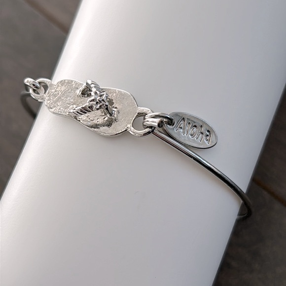 Aloha Hawaii Souvenir Silver Flip Flop Sandal Bangle Bracelet Jewellery, Fashion - Picture 2 of 6